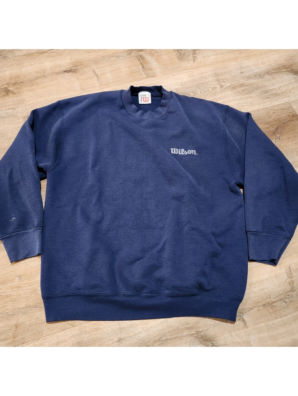VINTAGE Wilson Sweater Mens Large Blue Logo Spell Out Pullover Crewneck Casual